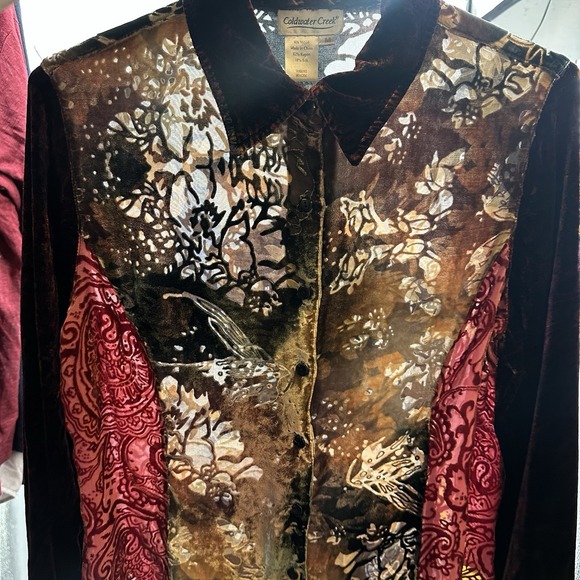 COLDWATER CREEK Women's Silk Velvet Sheer Burnout Button Front Top‎ Size Medium - Picture 6 of 9